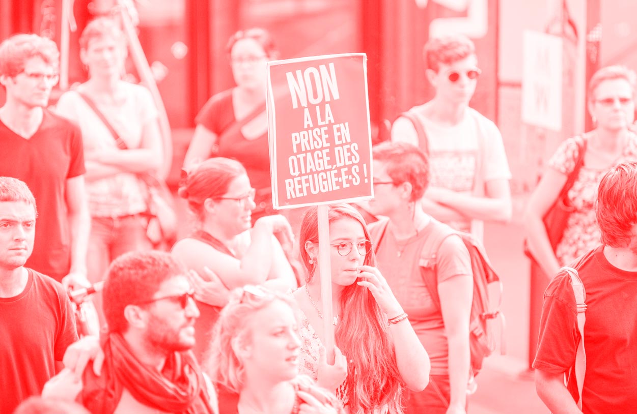Non à la prise en otage des réfugiés. Manifestation contre les expulsions, Lausanne, 2018. Photo: Gustave Deghilage.