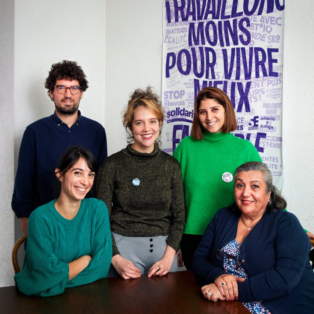 Hadrien Buclin, Mathilde Marendaz, Gabriella Lima, Elodie Lopez et Taraneh Aminian, candidate-e-s au Conseil d'État vaudois